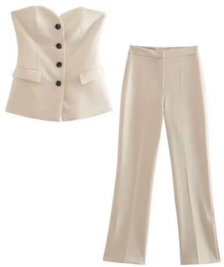Traje pantalón blanco beige