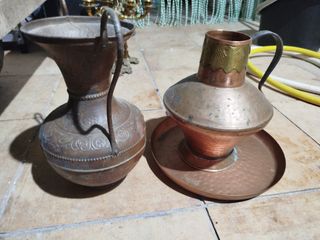 Jarrón & cántaro cobre antiguo