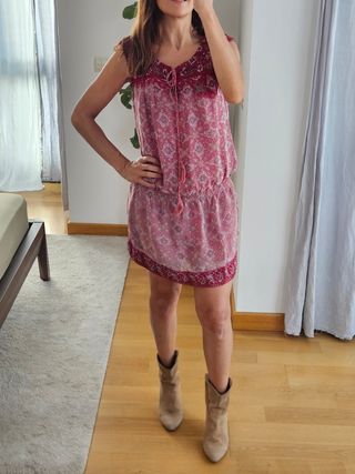 Vestido Mango S - Rojo y Rosa