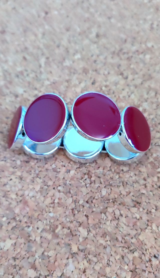 Pulsera elástica de pasta de círculos rojo-plata