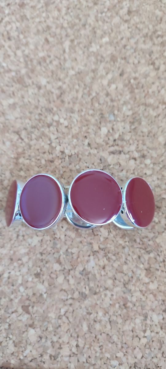 Pulsera elástica de pasta de círculos rojo-plata
