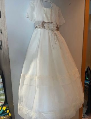 Vestido comunión niña beige/blanco