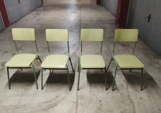4 Sillas Vintage Escolares Madera y Metal Colegio
