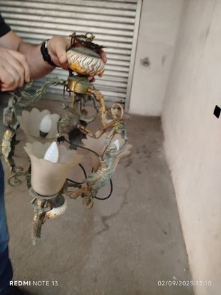 Lampadario antico ottone porcellana