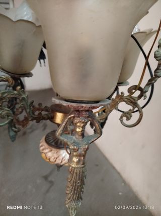 Lampadario antico ottone porcellana