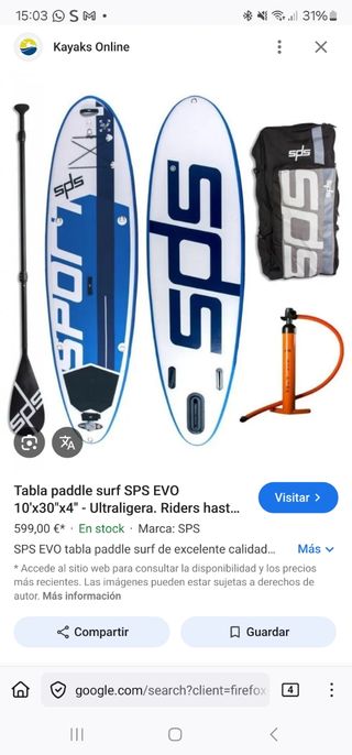 Tabla Paddle Surf hinchable SPS