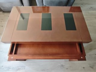 Mesa centro madera cristal elevable