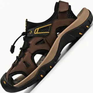 Sandalias Piel Marrón Hombre