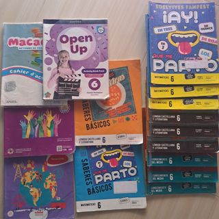 Libros de 6° primaria.
Mates, Lengua, Cono, relig