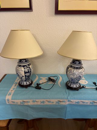 2 Lámparas Vintage Porcelana Azul y Blanca