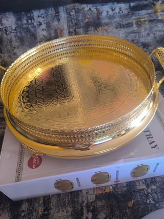 Bandeja dorada metal - Decorativa