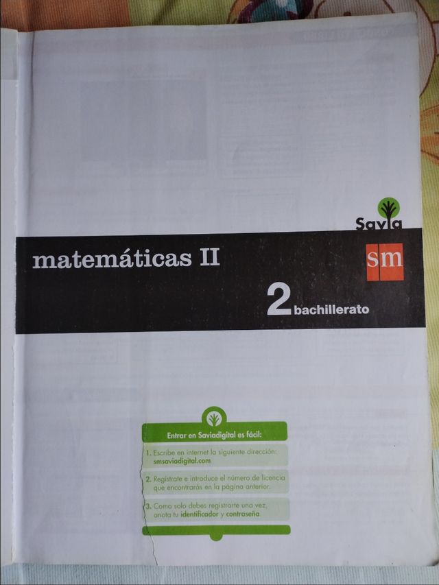 Libro Matemáticas II 2 Bachillerato Savia SM