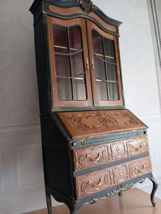 Mueble vitrina secreter francés antiguo restaurado