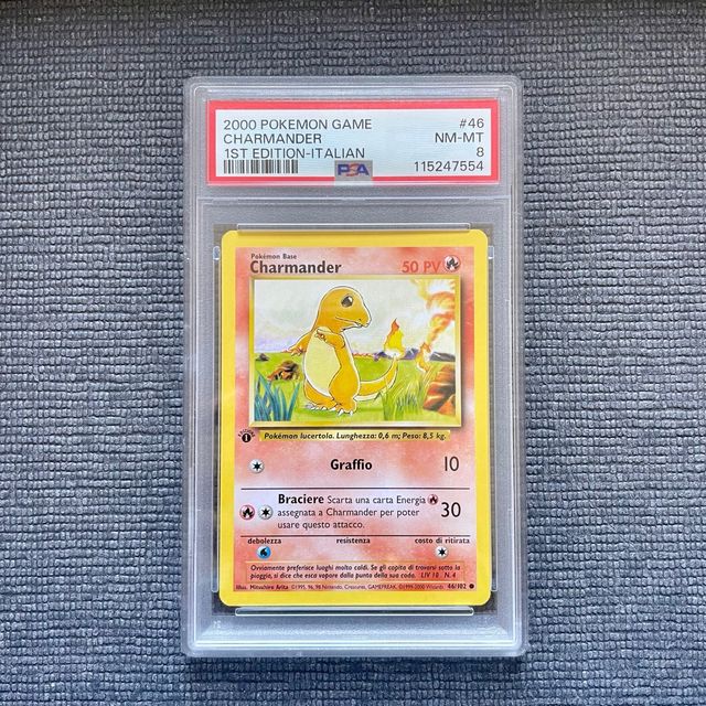 Charmander 1°ed Base PSA 8 NM-MT carta Pokemon