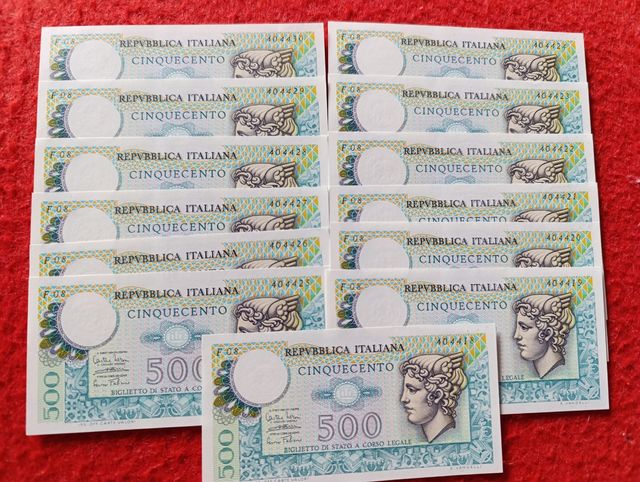 13 Banconote 500 Lire Mercurio consecutive e fds
