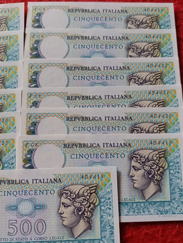 13 Banconote 500 Lire Mercurio consecutive e fds