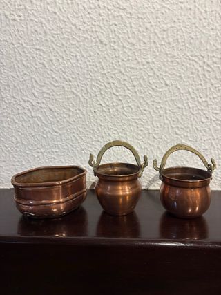 3 pezzi in rame antico h 6 cm
