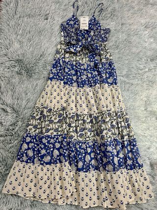 Vestido Zara patchwork azul y beige XS