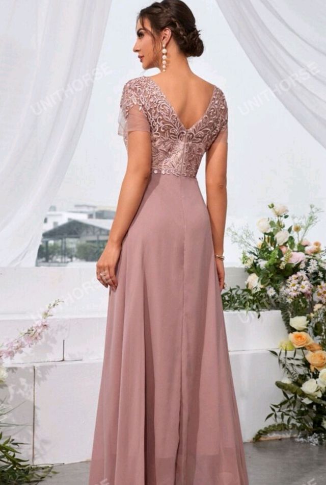 Vestido fiesta rosa y dorado