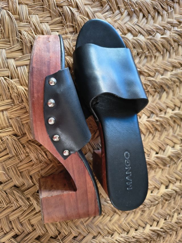 Zuecos Zara piel negros - Talla 38