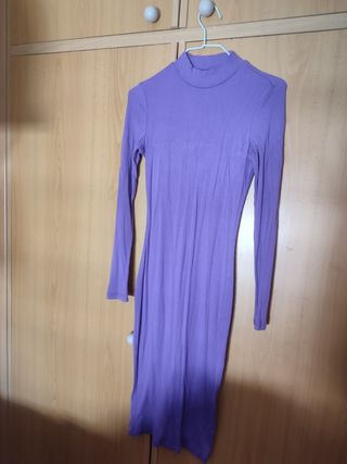 Vestido morado invierno ajustado de canalé 