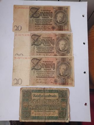 4 billetes Alemania antiguos