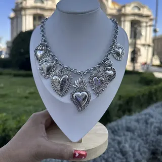 Collar corazones plata - 7 colgantes