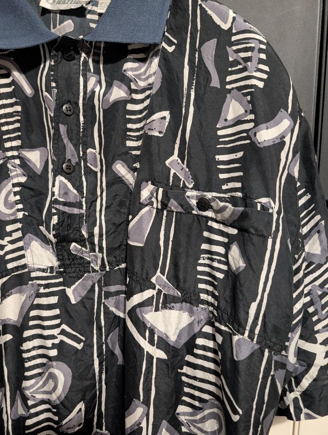 Camisa Polo seda NATURE Negro-Azul