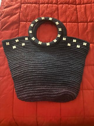 Borsa paglia blu - Tracolla intrecciata