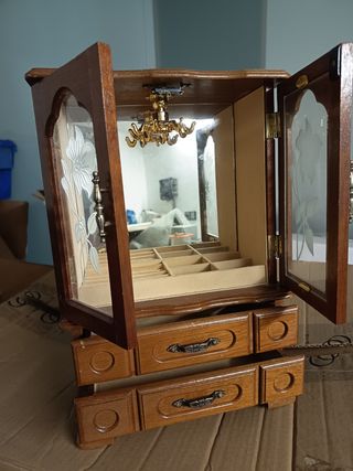 Joyero madera antiguo con espejo