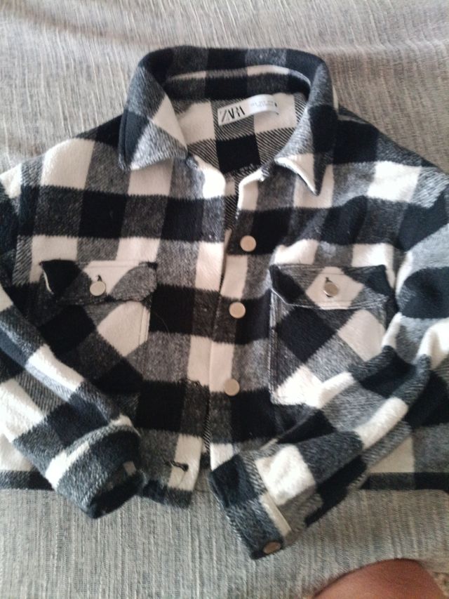 Chaqueta cuadros Zara M - Blanco/Negro