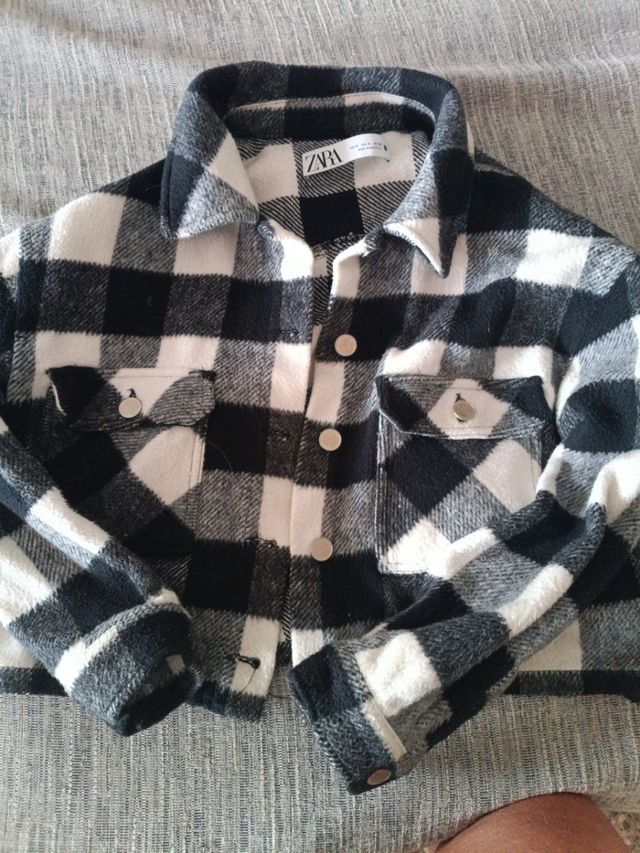Chaqueta cuadros Zara M - Blanco/Negro