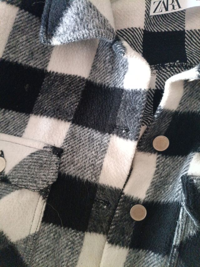 Chaqueta cuadros Zara M - Blanco/Negro