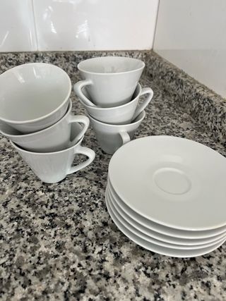 Juego 5 tazas café porcelana blanca