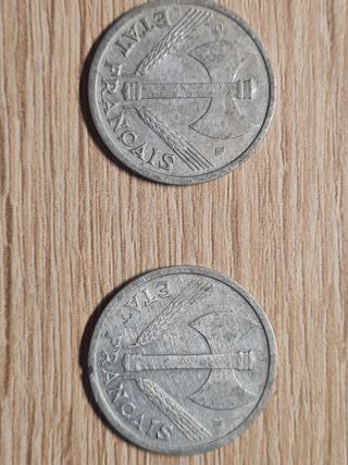 2 Monedas 1 Franco Francia 1944