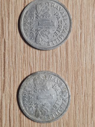 2 Monedas 1 Franco Francia 1944