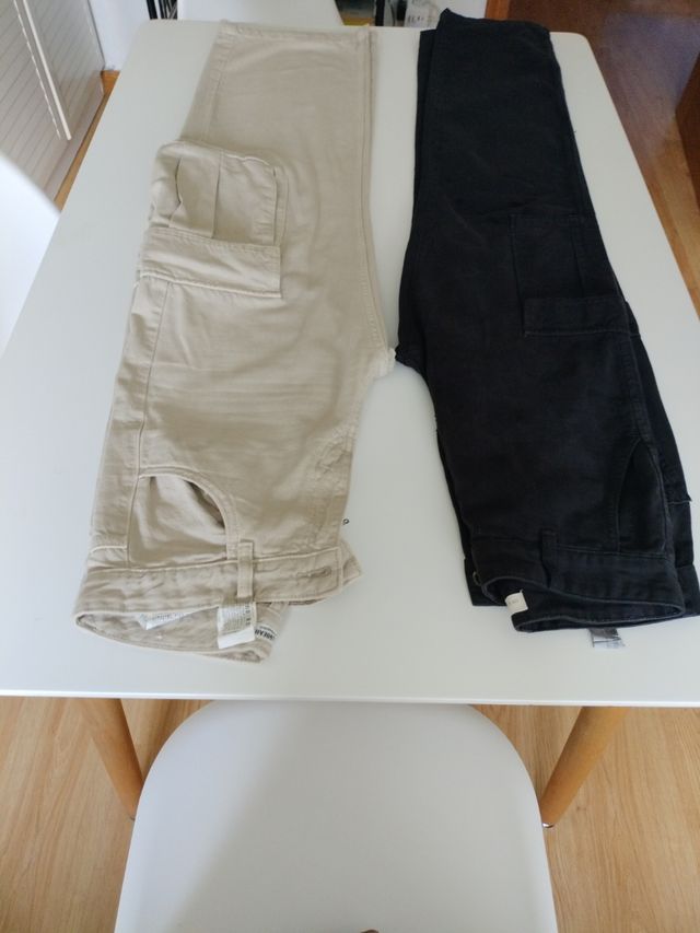 2 Pantalones Cargo - S/36/8 - Negro y Beige