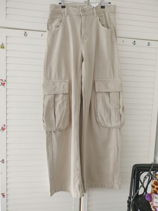 2 Pantalones Cargo - S/36/8 - Negro y Beige