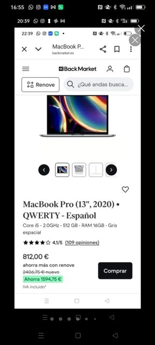 MACBOOK PRO 2020 i5/16GB RAM/512 SSD
