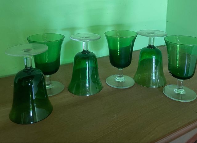 6 Copas licor  Verde Vintage