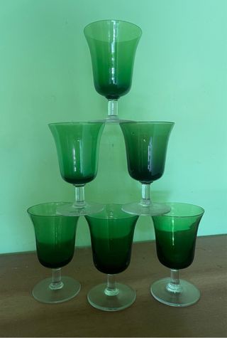 6 Copas licor  Verde Vintage