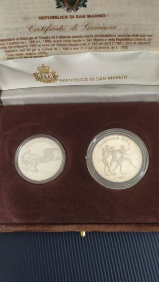 "XXV OLIMPIADE 1992" dittico argento PROOF -S.M.