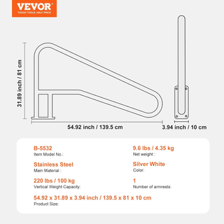 Corrimano per Piscina 1395 x 810 mm Ringhiera per