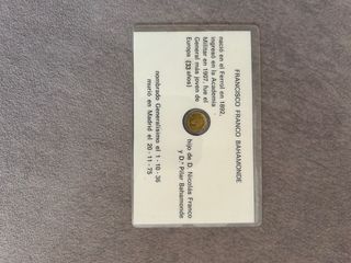 Moneda Francisco Franco en tarjeta