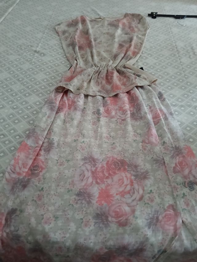 Vestito lungo beige e rosa