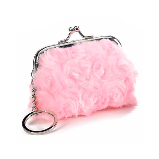 Portamonete rosa in pelo sintetico
