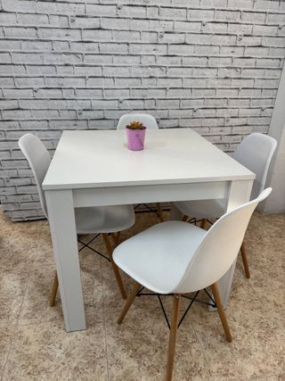 Pack de comedor blanco y madera | Mesa y 4 sillas