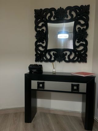 Espejo tocador negro con consola
