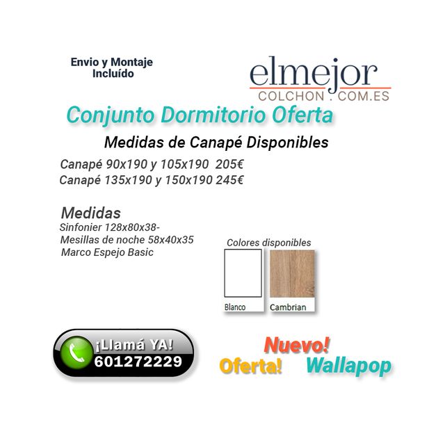 Conjunto Dormitorio Canapé Mesillas-Cómoda-Málaga