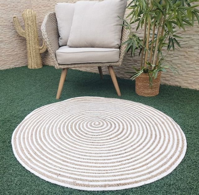 Tapete de Juta Natural com Linhas Brancas